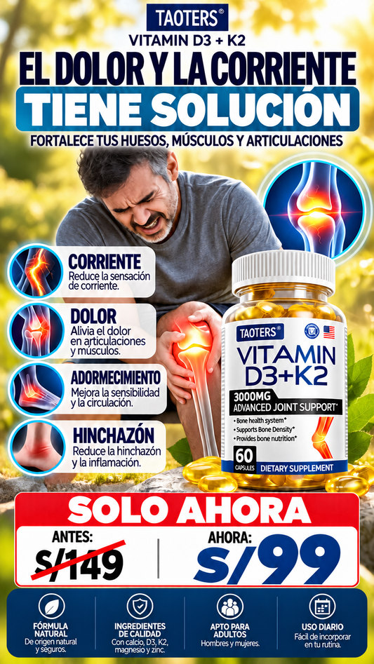Vitamin D3 + K2 Eliminador de Corriente Dolor e Hinchazón